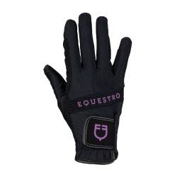 Luvas em tecido técnico com logótipo multicolorido Equestro Preto / roxo Luvas em tecido técnico com logótipo multicolorido Equestro Preto / roxo
