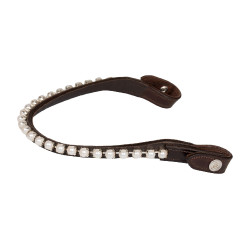 Frontal em couro de vitela com pérolas Acavallo Castanho escuro / branco