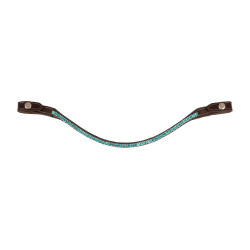 Frontal em couro de bezerro com cristais redondos Acavallo Castanho escuro / água-marinha