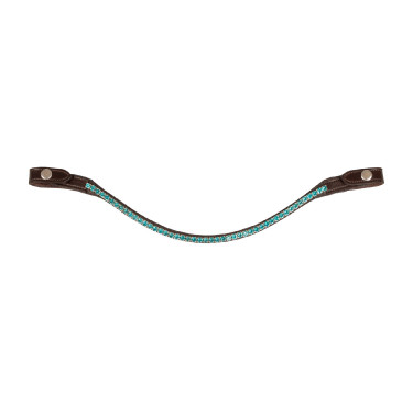 Frontal em couro de bezerro com cristais redondos Acavallo Castanho escuro / água-marinha