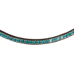 Frontal em couro de bezerro com cristais redondos Acavallo Castanho escuro / água-marinha