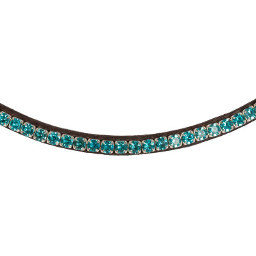 Frontal em couro de bezerro com cristais redondos Acavallo Castanho escuro / água-marinha