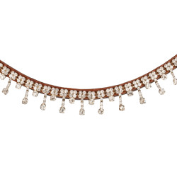 Frontal em couro de bezerro com cristais Queen Acavallo Conhaque / transparente