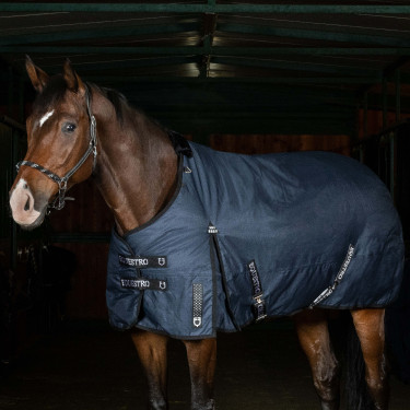 Capa de paddock 500g em tecido rip-stop modelo Alberta Equestro Marinho Azul-marinho