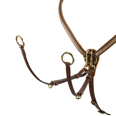 Peitoral de couro com clincher de latão Equestro Conhaque Castanho