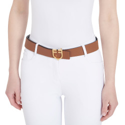 Cinto de couro liso reversível com fivela com logotipo Equestro Ouro / preto-marrom