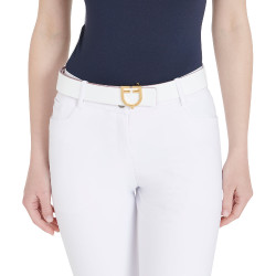 Cinto de couro liso reversível com fivela com logotipo Equestro Ouro / rosa-branco