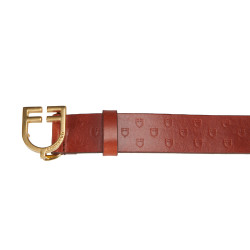 Cinto de couro com logotipo e fivela com logotipo Equestro Ouro / conhaque Castanho
