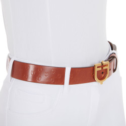 Cinto de couro com logotipo e fivela com logotipo Equestro Ouro / conhaque Castanho