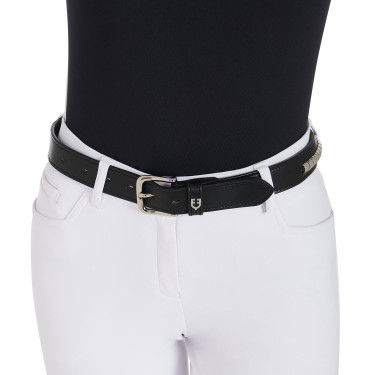 Cinto de couro com tachas prateadas Equestro Preto / prata