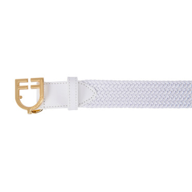 Cinto elástico de couro com fivela com logotipo Equestro Ouro / branco