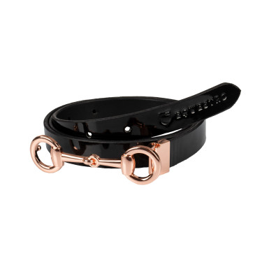 Cinto brilhante feminino com fivela de embocadura Equestro Preto / ouro rosa