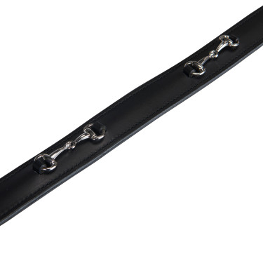 Cinto inglês de couro com embocadura eggbutt Equestro Preto / prata