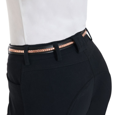 Cinto inglês de couro com clincher em ouro rosa Equestro Preto