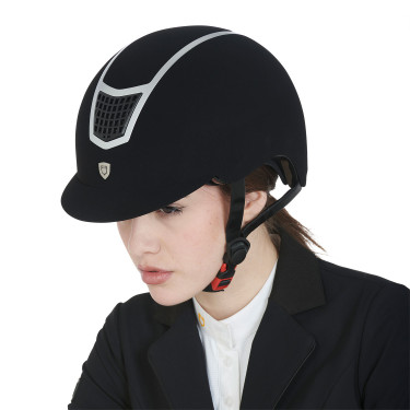 Capacete Eclipse em veludo liso (3 acolchoamentos) Equestro Preto / prata
