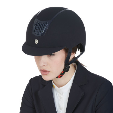 Capacete Eclipse em veludo liso (3 acolchoamentos) Equestro Marinho / marinho Azul