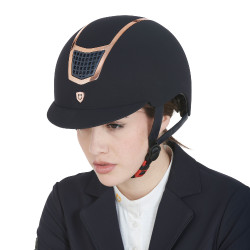 Capacete Eclipse em veludo liso (3 acolchoamentos) Equestro Marinho / ouro rosa Azul-marinho