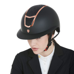Capacete Eclipse com strass e viseira larga (3 acolchoamentos) Equestro Preto / ouro rosa
