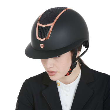 Capacete Eclipse com strass e viseira larga (3 acolchoamentos) Equestro Preto / ouro rosa