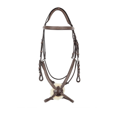 Bridão com noseband mexicano e lã sintética Equestro Castanho escuro
