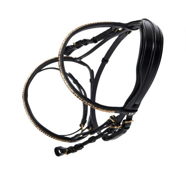 Bridão inglês de couro clincher sem rédeas Equestro Preto