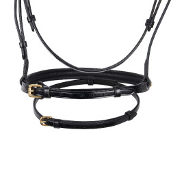 Bridão inglês de couro clincher sem rédeas Equestro Preto