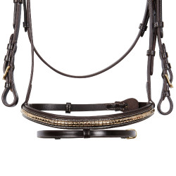 Bridão inglês de couro clincher sem rédeas Equestro Castanho escuro