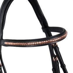 Bridão inglês em couro clincher cor ouro rosa sem rédeas Equestro Bridão inglês em couro clincher cor ouro rosa sem rédeas Equestro