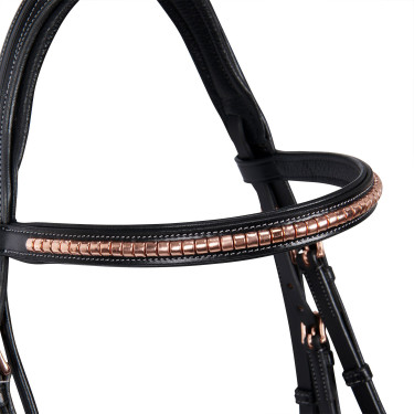 Bridão inglês em couro clincher cor ouro rosa sem rédeas Equestro Bridão inglês em couro clincher cor ouro rosa sem rédeas Equestro
