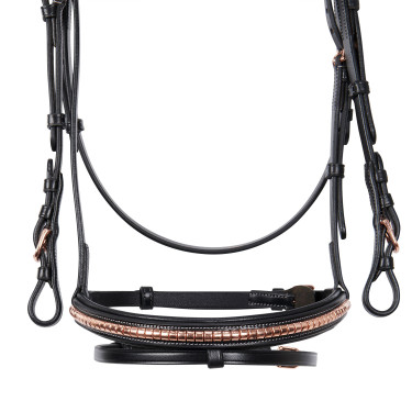 Bridão inglês em couro clincher cor ouro rosa sem rédeas Equestro Bridão inglês em couro clincher cor ouro rosa sem rédeas Equestro