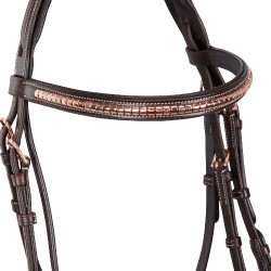 Bridão inglês em couro clincher cor ouro rosa sem rédeas Equestro Castanho escuro