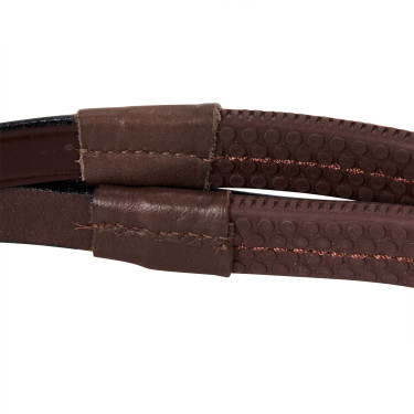 Bridão inglês de couro com rédeas de borracha Genesis Equestro Castanho escuro Bridão inglês de couro com rédeas de borracha Genesis Equestro Castanho escuro