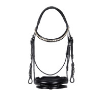 Cabeçada inglesa de couro com lantejoulas sem rédeas Equestro Preto Cabeçada inglesa de couro com lantejoulas sem rédeas Equestro Preto