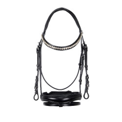 Cabeçada inglesa de couro com lantejoulas sem rédeas Equestro Preto