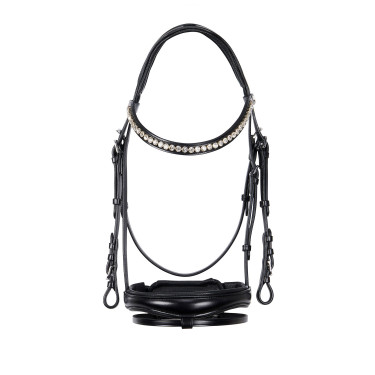 Cabeçada inglesa de couro com lantejoulas sem rédeas Equestro Preto