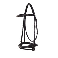 Brida inglesa de couro com bordados Deco Equestro Castanho escuro