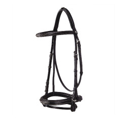 Brida inglesa de couro com bordados Deco Equestro Castanho escuro