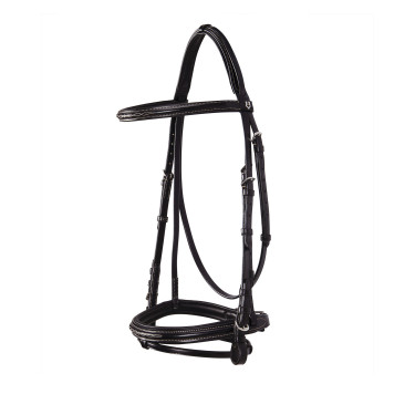 Brida inglesa de couro com bordados Deco Equestro Castanho escuro