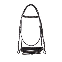 Brida inglesa de couro com bordados Deco Equestro Castanho escuro