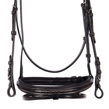 Brida inglesa de couro com bordados Deco Equestro Castanho escuro