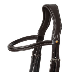 Cabeçada anatômica com pespontos contrastantes Micklem Equestro Castanho escuro