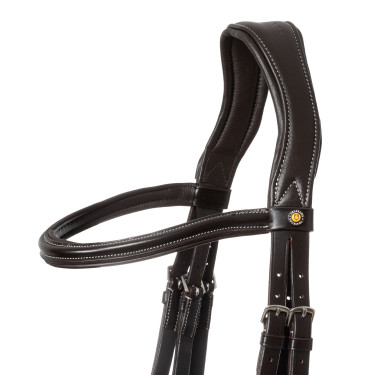 Cabeçada anatômica com pespontos contrastantes Micklem Equestro Castanho escuro