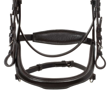 Cabeçada anatômica com pespontos contrastantes Micklem Equestro Castanho escuro