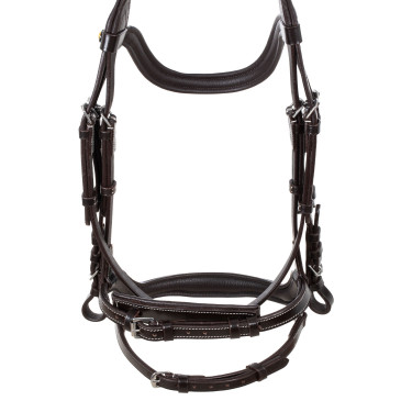 Cabeçada anatômica com pespontos contrastantes Micklem Equestro Castanho escuro