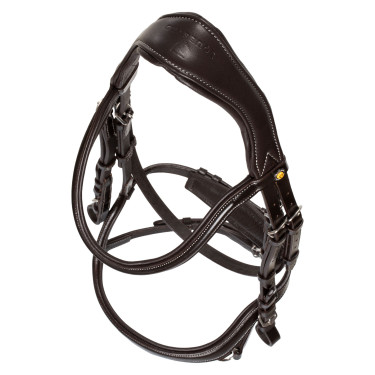 Cabeçada anatômica com pespontos contrastantes Micklem Equestro Castanho escuro