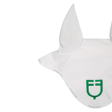 Touca anti-moscas em tecido técnico com logotipo multicolorido Equestro Branco / branco / verde patriota