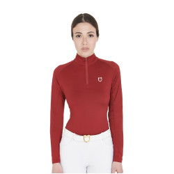 Camada base ajustada de manga comprida feminina em tecido técnico Equestro Bordô / branco Bord&amp;amp;amp;amp;amp;ocirc;