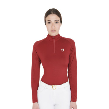 Camada base ajustada de manga comprida feminina em tecido técnico Equestro Bordô / branco Bord&amp;amp;amp;amp;amp;ocirc;