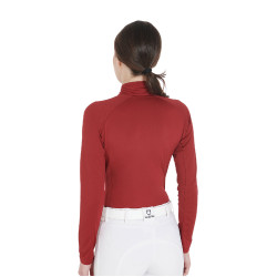 Camada base ajustada de manga comprida feminina em tecido técnico Equestro Bordô / branco Bord&amp;amp;amp;amp;amp;ocirc;