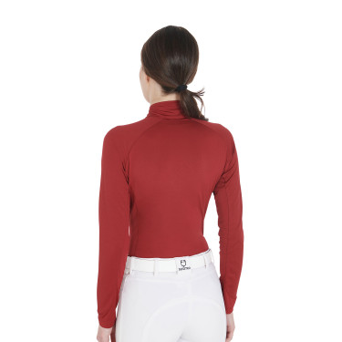 Camada base ajustada de manga comprida feminina em tecido técnico Equestro Bordô / branco Bord&amp;amp;amp;amp;amp;ocirc;